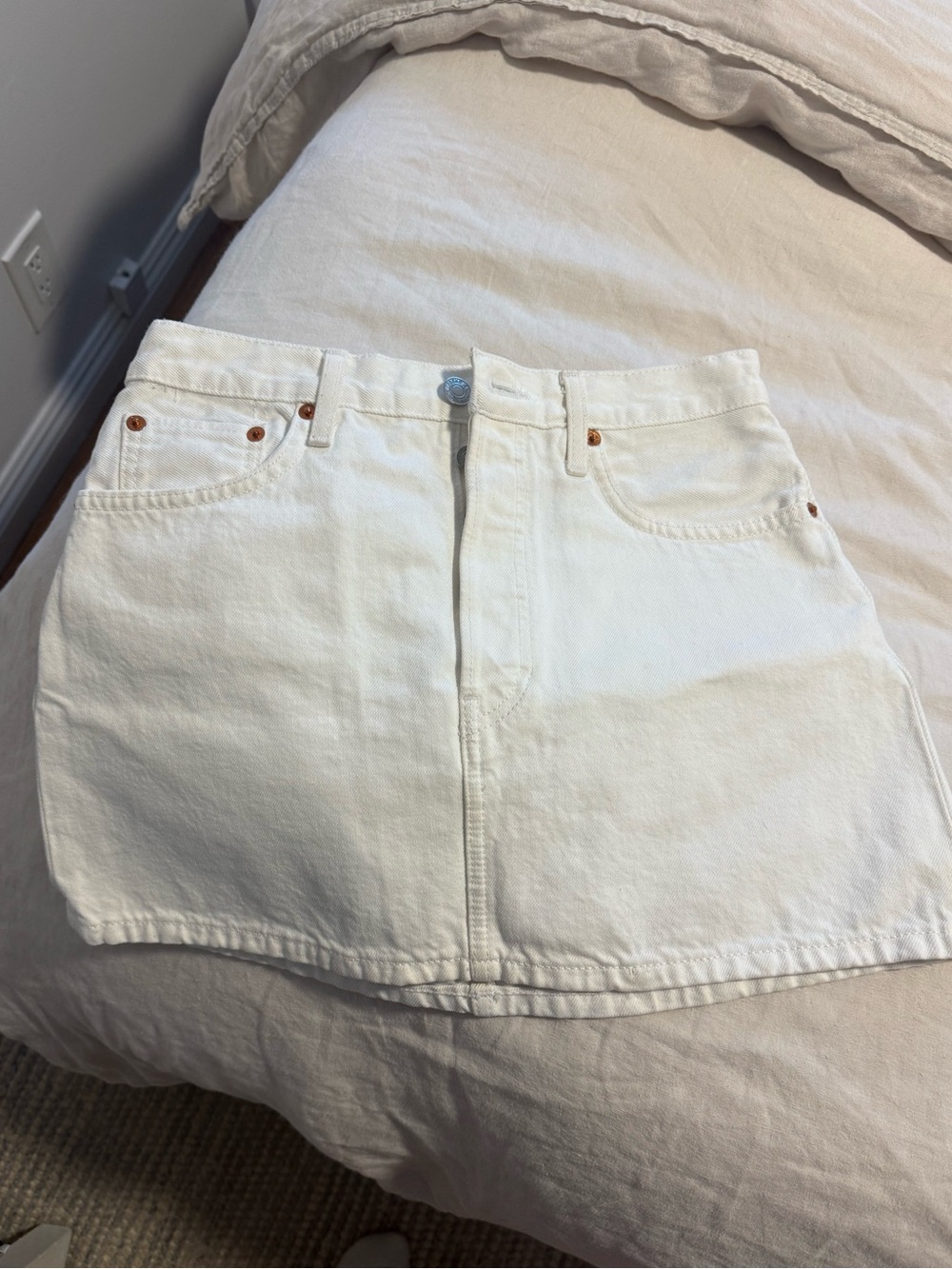 Re/Done White Denim Mini Skirt